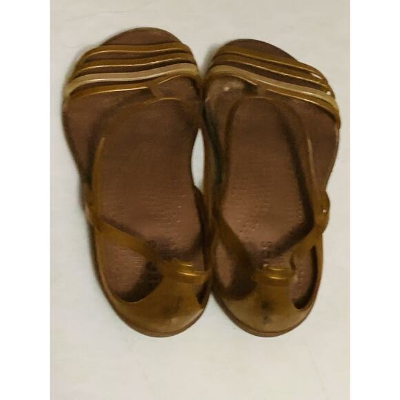 Crocs Women's Tan Slip-On Peep Comfort Strappy Ballet Flats Jelly Sandals Size 9 - Picture 2 of 5